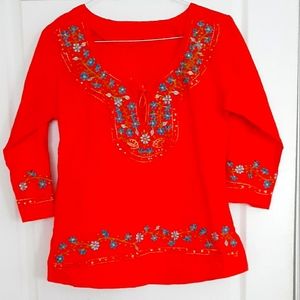 Embroidered Red Tunic Top